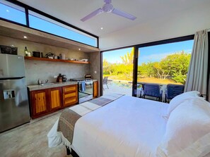 Both poolside casitas have queen beds, kitchenettes and air conditioning