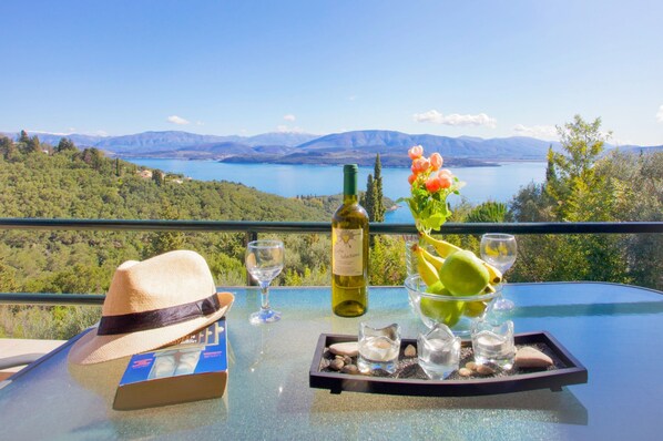 Balcony with a view to the Ionian sea and the surrounding countryside