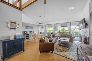 Open living and dining areas.