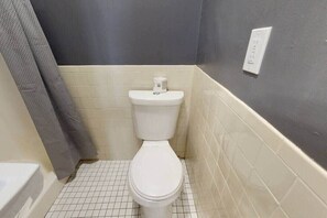 Recently renovated bathroom with stand-up shower.
