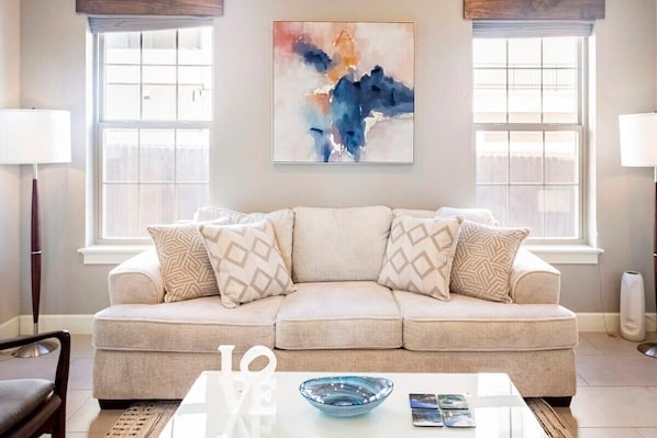 Relax in the living room after a day of Bentonville adventures.