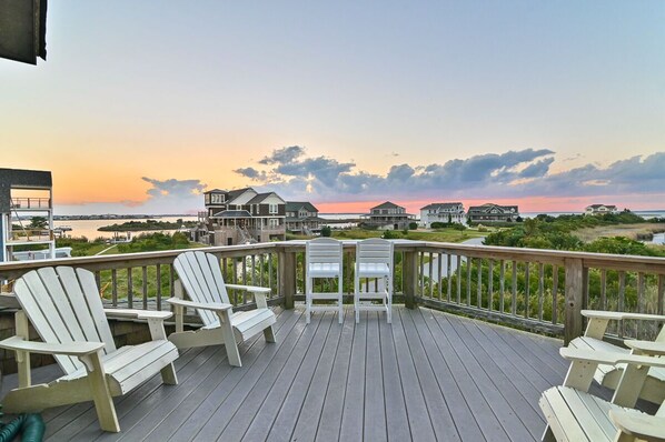 Sound and Sunset Views from Top Level Deck
