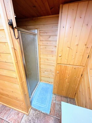 Bathroom, Shower Stall, stocked with linens