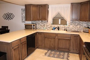 Fully stocked kitchen.