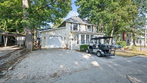 Front of cottage - Plum Ave. 
Parking on rocks for two vehicles and golf cart. 