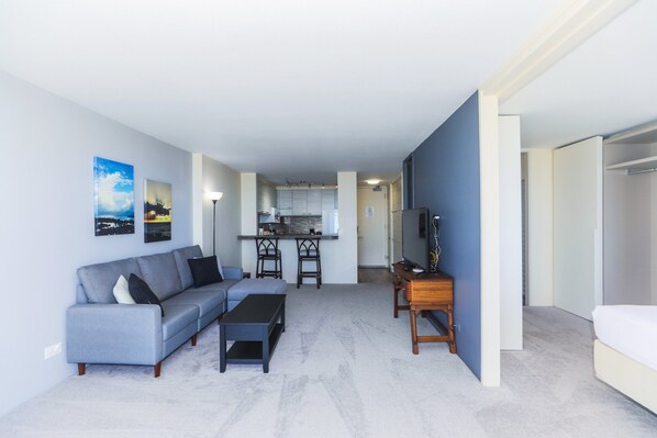 Living area with large Smart TV