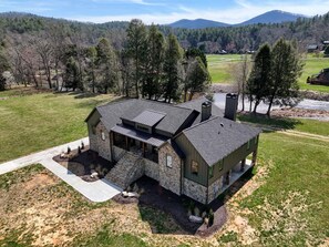 This gorgeous property sits on the banks of the Toccoa River