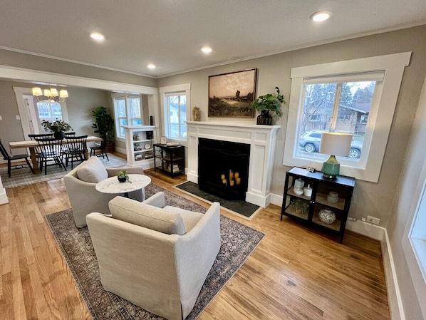 Open concept living and dining spaces