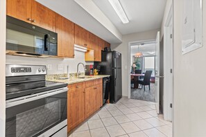 A fully stocked kitchen makes meal preparation a breeze.