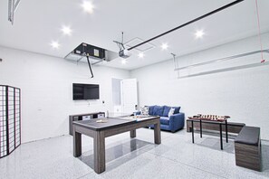 Game room] Pool table, poker table, domino table & queen size sleeper sofa