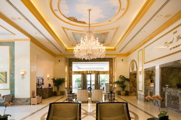 Grand lobby furnished with European luxury.