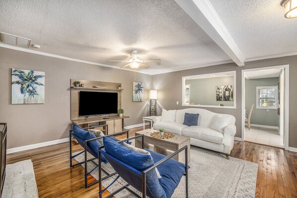 Spacious living area with Smart TV