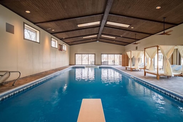 Dive into relaxation in the large indoor pool, where the water's embrace promises a sublime escape from the everyday.
