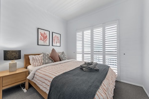 Queen Bed, Built-Ins, Plantation Shutters to 2nd balcony