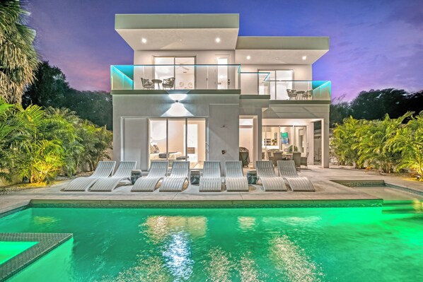 Private Heated Pool at Night