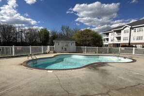 Pool area has bathrooms on-site.