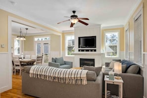 Enjoy a cozy day watching movies or binging tv shows in front of the fireplace.