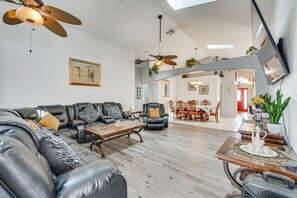 Living Room | Single-Story Home | Central A/C & Heating | Free WiFi