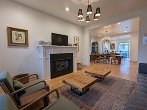 Family room with working fireplace 