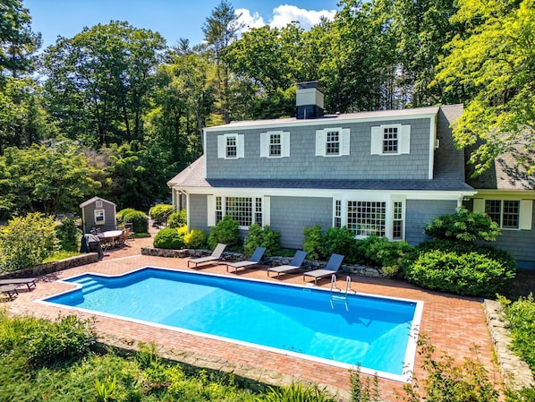 Sparkling pool and outdoor furniture—available June 15 to September 15.