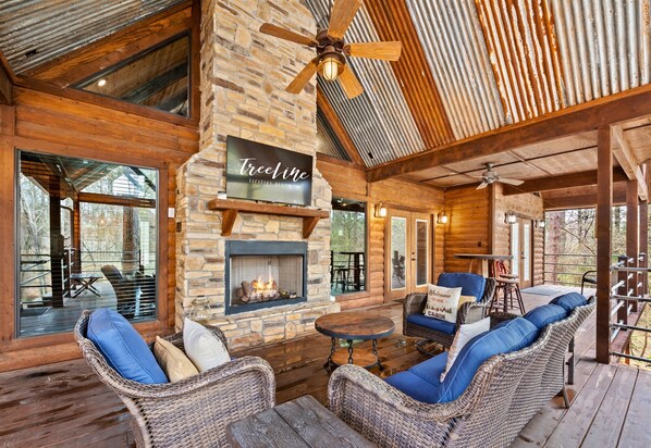 Indulge in the serenity of our covered outdoor lounge, your fireside retreat under the stars.