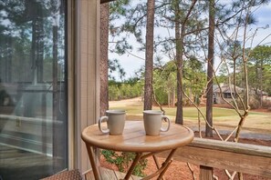 Enjoy your morning coffee on the second deck seeing down fairway 12 on Pinehurst #6