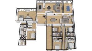 Welcome to the first floor of Lakehaven. The left hand side of the floor plan is the optional owner's suite which sleeps and additional 8 (additional fee applies)