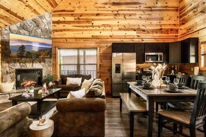 Cozy living area with an indoor fireplace!