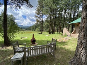 View of the meadow and mountains from our backyard sitting area