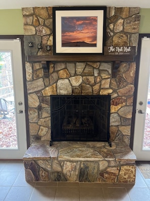 Main level living room propane fireplace 