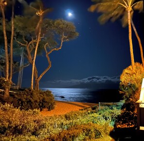 Moonlit water view from the condo’s lanai (May 12, 2024).