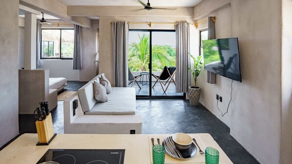Your entire escape in one view — from the cozy queen bed to the ocean-kissed balcony. Unit 14 at @casa.leah was designed to feel open, breezy, and beautifully connected to the sea.
