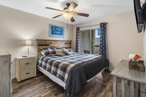 Cozy nights and gentle breezes in this bedroom.
