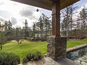 Enjoy views of the swimming pond and filtered views of Sportsmans Lake across the road. 

++Families with young children are not encouraged to rent this property due to the unrestricted pond.