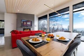 Dining table and living room