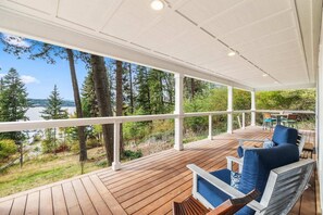 Large deck located off the main living area with views of Lake Coeur d'Alene.