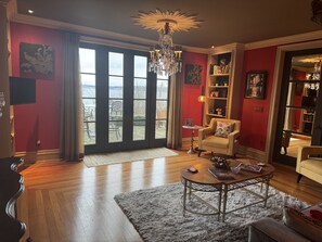 Living Room with French doors leading out onto the patio