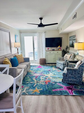 Welcome to Marley Cove! Step into comfort in our beach-inspired living room.