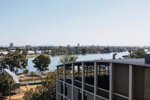 The apartment captures impressive views over Albert Park Lake and the city skyline.
