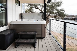 Brand new hot tub with all the jets, lights and music you need to enjoy your stay at Trestle View Retreat.