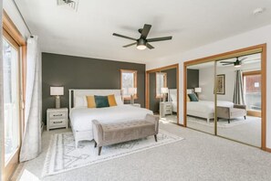 Primary suite (upstairs): King Bed, Smart TV, Closet, Ceiling Fan, Ensuite Bath