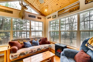 Sunroom | 1st Floor | Electric Fireplace | Lake Views | Free WiFi