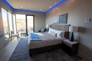 King suite with Purple Mattress facing the entrance of this Lock-off.
