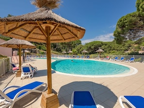 Water, Sky, Swimming Pool, Azure, Blue, Cloud, Shade, Outdoor Furniture, Tree, Plant