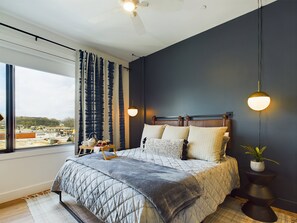 Primary bedroom with a King bed, closet and en-suite bathroom.