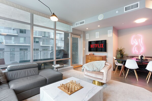 Spacious Living Room | DT View, Large Smart TV, Full Condo Surround Sound!