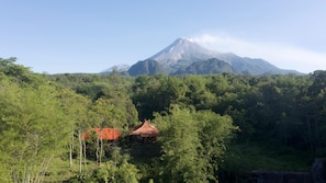 The Villa Limasan and the First House, and the Merapi volcano summit 9 km away.