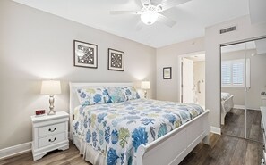 Master bedroom with king size bed.