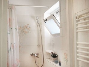Armatur, Duschkopf, Pflanze, Blumentopf, Tür, Badezimmer, Holz, Interior Design, Brausenstange