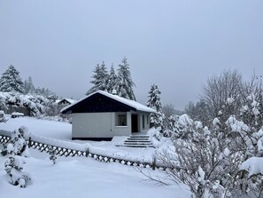 Sky, Snow, Plant, Building, House, Window, Branch, Tree, Slope, Cottage